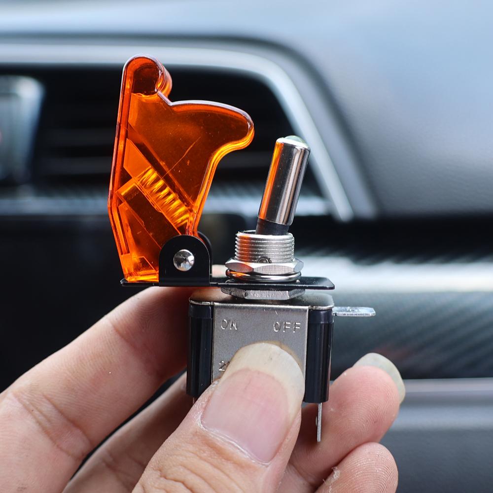 LED Toggle Switch ON Off 12V Blue Lighted Aircraft Safety Cover Heavy Duty 20A SPST 3 Pin Rocker for Automotive Cars Trucks