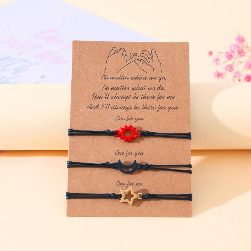 3 st Mode Sol, Måne och Stjärna Vävda Armband Handgjorda Snöre Relationsarmband Justerbara Vänskapsarmband