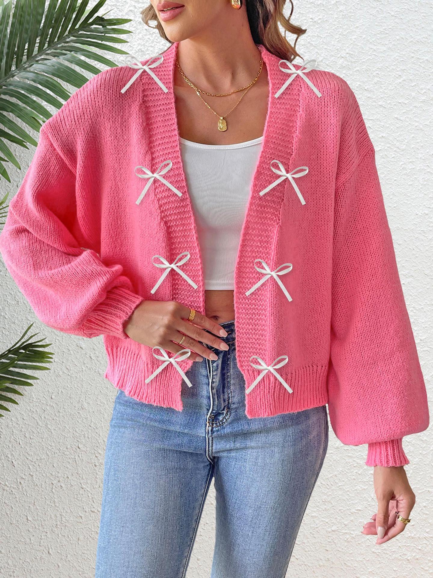 

Свитер-кардиган пэчворк с ленточным бантом для женщин XL розы красного