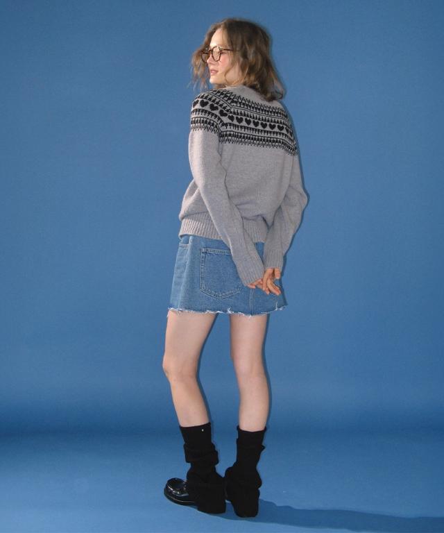 RONRON Heart Nordic Pullover Wool Knit Gray