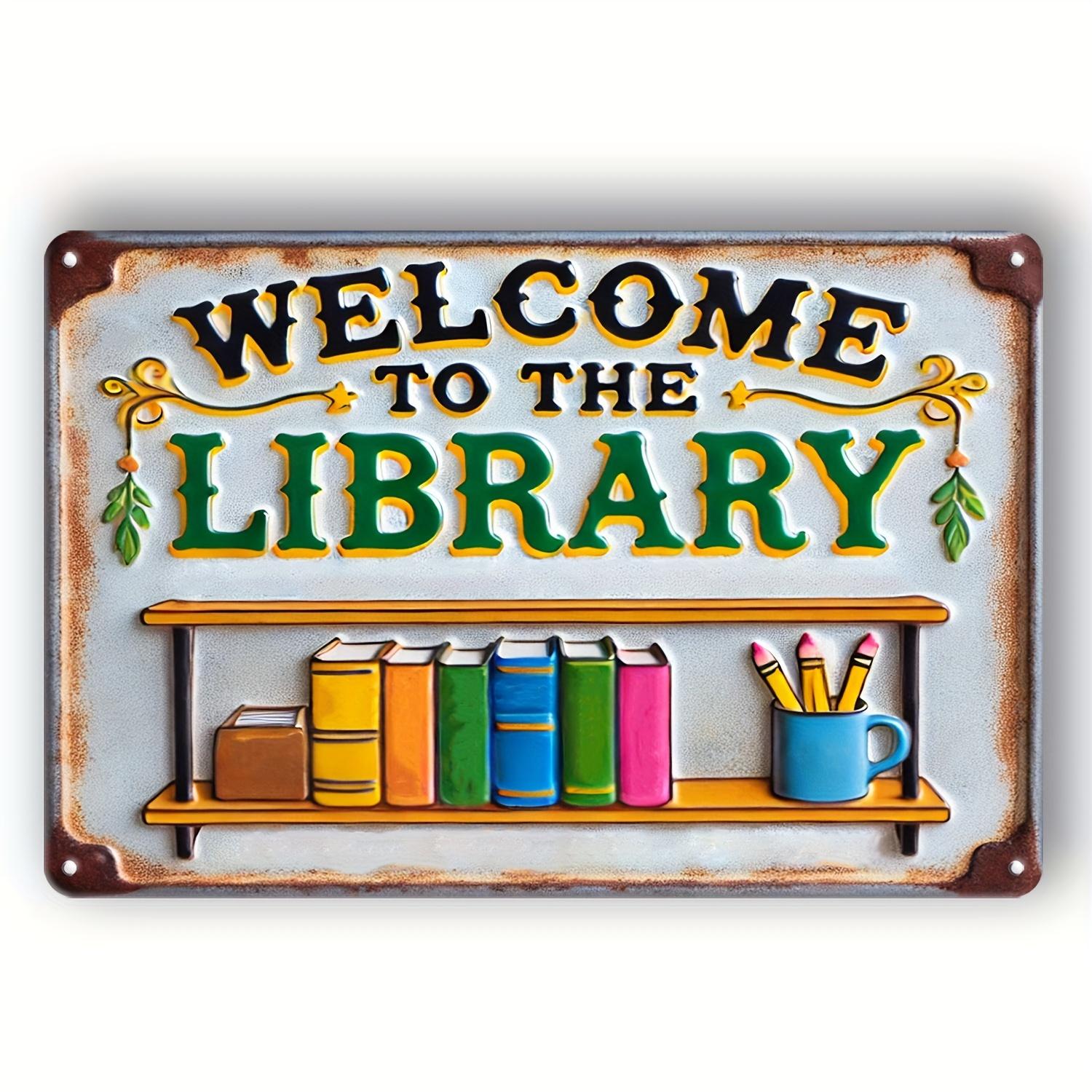 

Rustic Charm Vintage Welcome to the Library Metal Sign Rustic Humorous Decor for Home Bar Cafe Garage Colorful Booksh aluminum 20x30cm