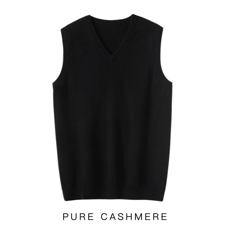 

Men s V-neck Cashmere Vest - Solid Color, Loose Fit, Sleeveless, Autumn/Winter Fashion XL
