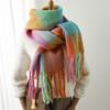 European and American Fashion Women's Scarves Winter Imitation Cashmere Thickened Thermal Shawl Rainbow Plaid Splicing Tassel