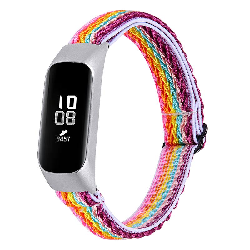

Adjustable Elastic Wrist Band Soft Stretch Braided Nylon Loop Bracelet Strap Replacement for Samsung Galaxy Fit-e R375 Rainbow