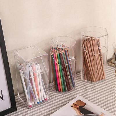 Multi-function Desktop Organiser Stationery Storage Box Makeup Organizer Office Pen Holder Brush See Through Acrylic Shelf