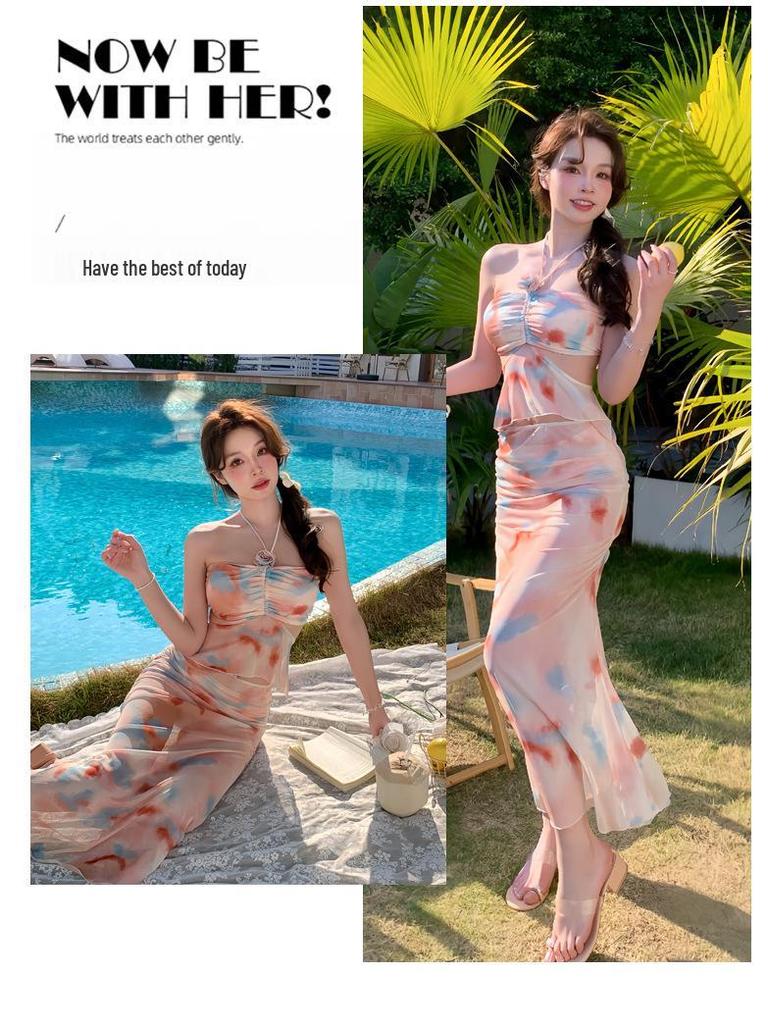 2025 Women's Sexy Split Skirt Swimsuit Three-Piece Set – Stylish Slimming Long Dress