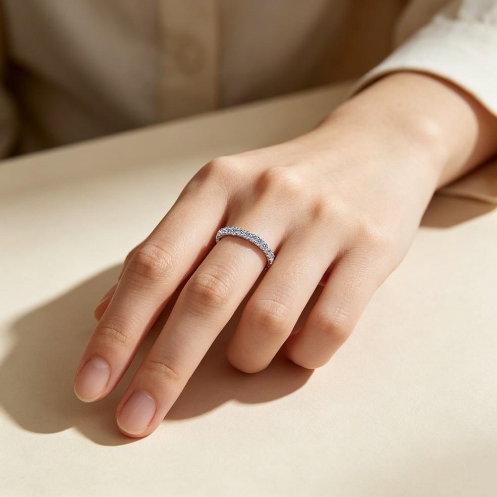 S925 Sterling Silver Moissanite Band Ring for Women - European American Style