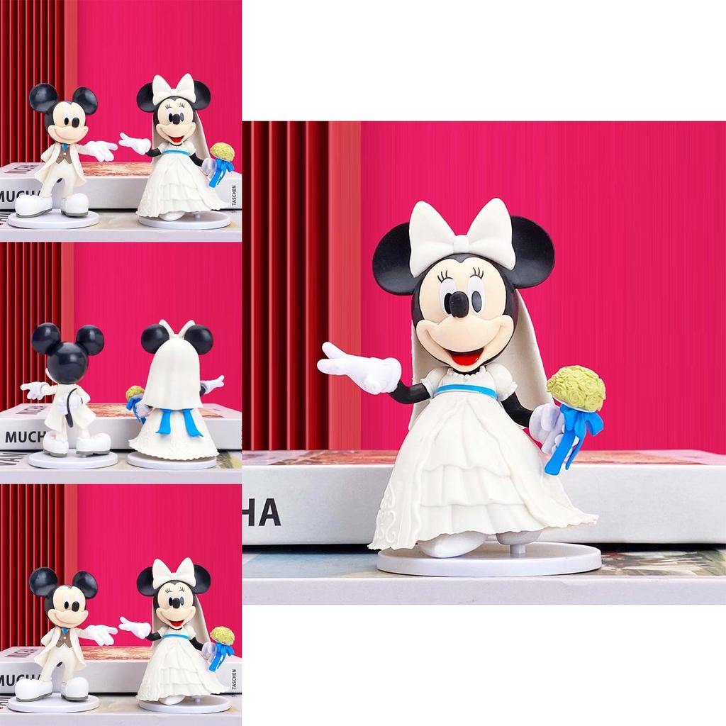 Mickey Minnie White Wedding Dress Figure Doll Cake Topper Fan Gift Set Of 2