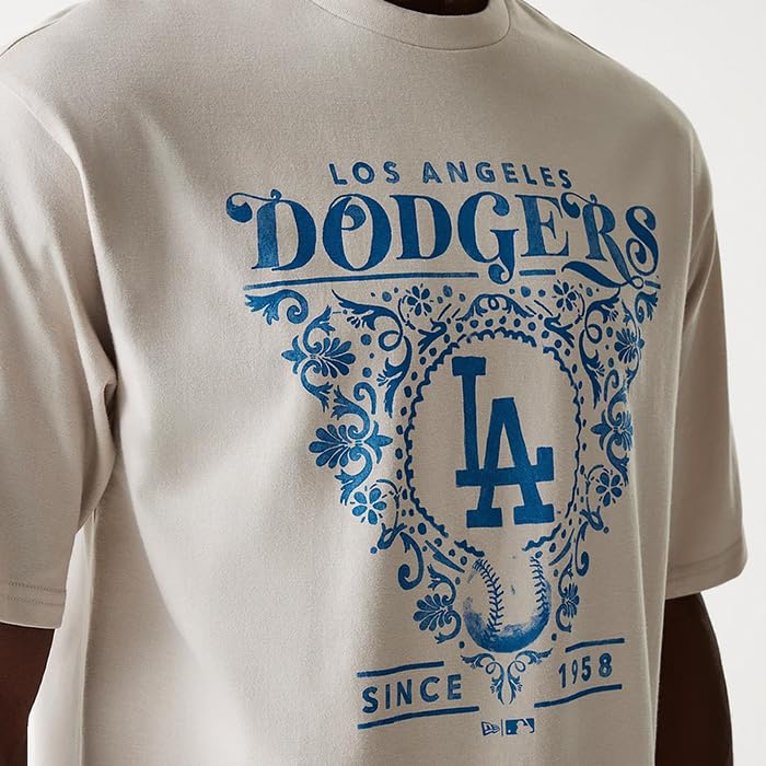 New Era MLB Men's and Women's Short Sleeve Crew Neck T-Shirt with Los Angeles Dodgers Logo Print [Parallel Import]