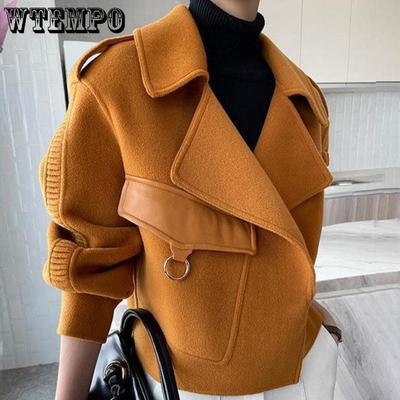 Women's Autumn Coat 2022 Pockets Solid Loose Short Jackets Ladies Wool & Blends High Street Spring Woolen Coats for Women
