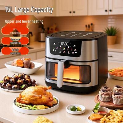Smart Electric Air Fryer Oven, 110V-230V, 6-15L Capacity with Upper and Lower Heating