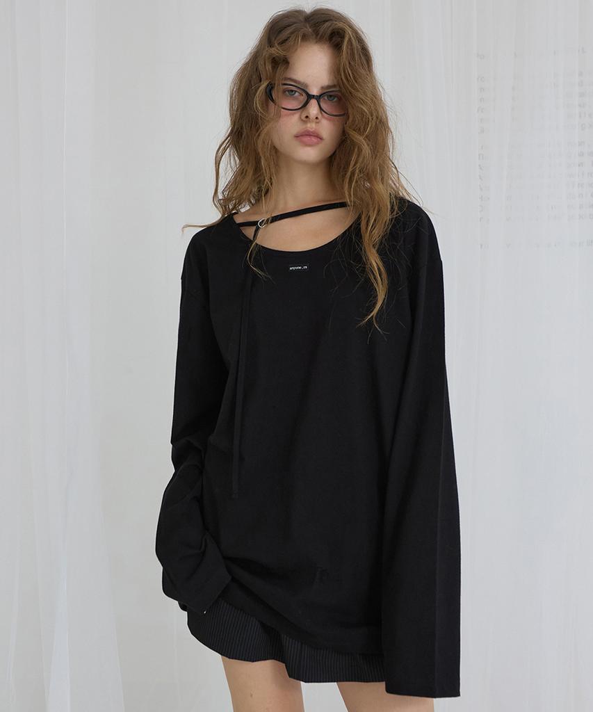 Lense Oversized Back Point Long Sleeve Tee Black