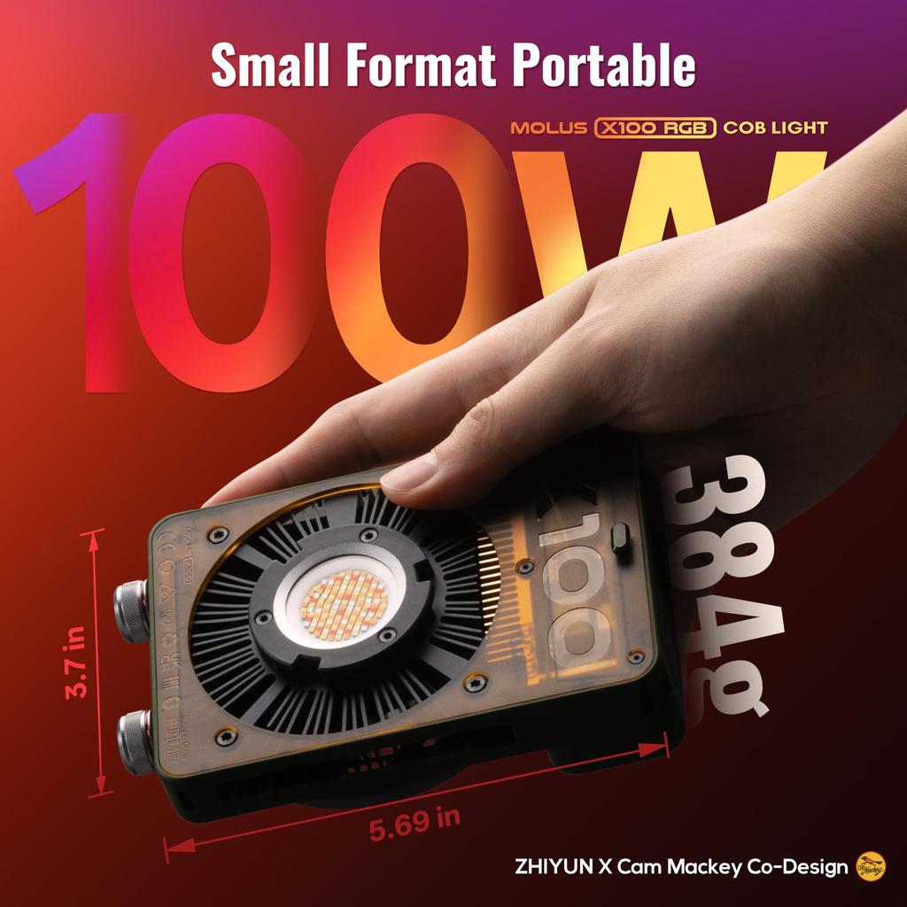 ZHIYUN MOLUS X100 RGB PRO Flagship 100W Video V2 Upgraded Professional Photography Portable Continuous Output Weighs Just Ideal for YouTubers and TV