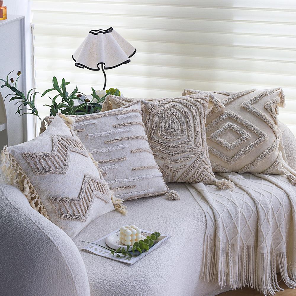 Nordic Tufted Pillowcase Cojines Geometric Simple Embroidered Fringe Morocco Sofa Cushion Cover Headboard Pillowcases 45x45cm