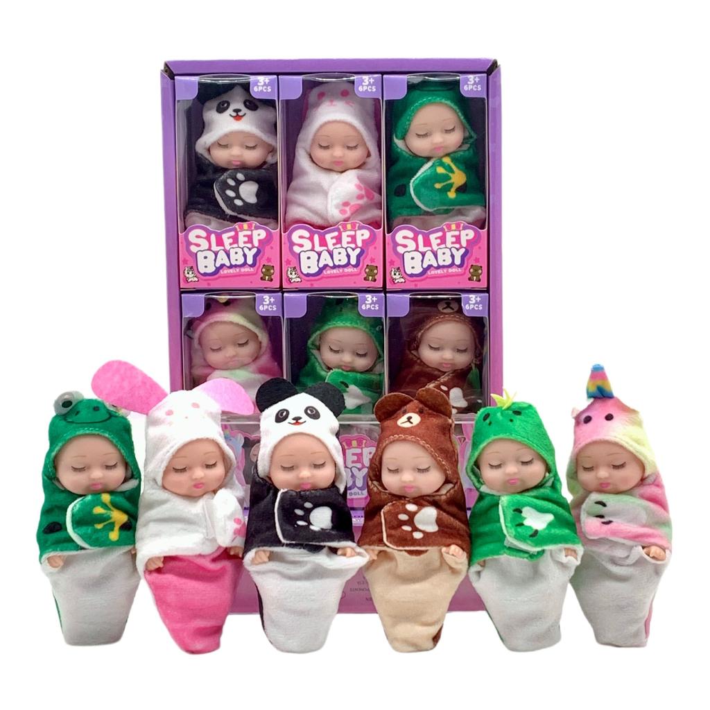 Leke 4 tommer Mini Søvn Gjenfødt Dukke Håndflate Liten Dukke Gaveeske Sett Dukke Bjd Dukke