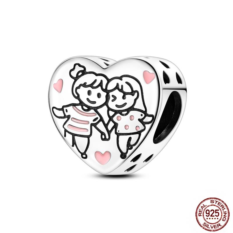 Copper Love Heart-Shaped Family Boy Girl Pet Charms Fit Original Pendant Bracelet Friendshipbeads Diy Jewelry