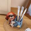 Dog Shape Pen Cup Resin Pencil Cup Desktop Pen Stand Makeup Brush Organizers Storage Box Table Ornament for Office Desk