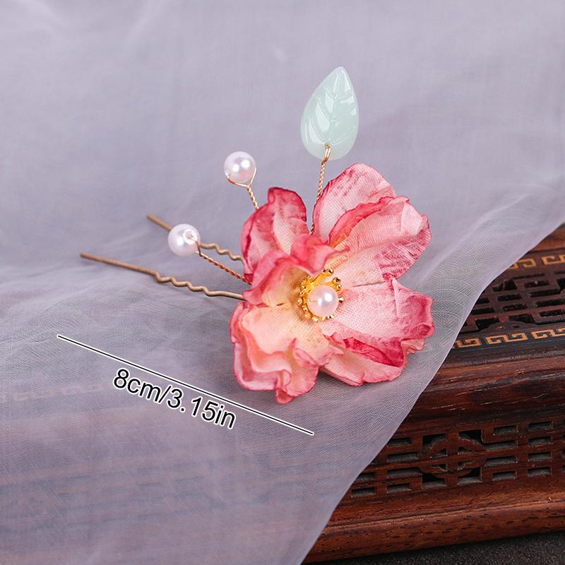 

1PC Hair Vintage Ancient-Style Lightweight Hairpin Natural Accessory U-Shaped Flower Handcrafted Silk Silk A