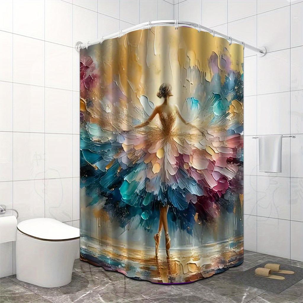 Artistic Ballerina Print Waterproof Shower Curtain For Bathroom, Colorful Abstract Design High-End Toilet Partition Curtain