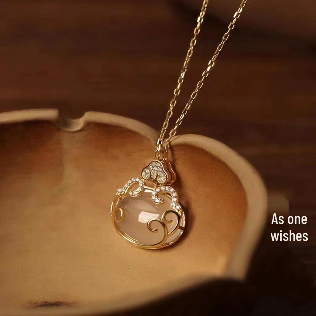 Вьетнамское Sand Gold Ожерелье Жуйи - Позолоченная медь Халцедон, Женские украшения в китайском стиле