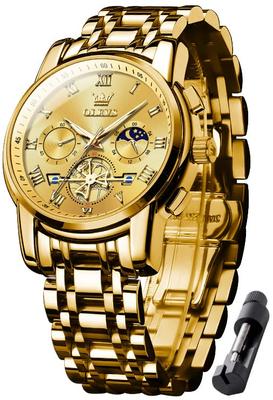 Stylové chronografické hodinky pro firmy Oblíbená značka Velké snadno čitelné analogové vodotěsné quartzové hodinky na paži Pánské (Zlato)