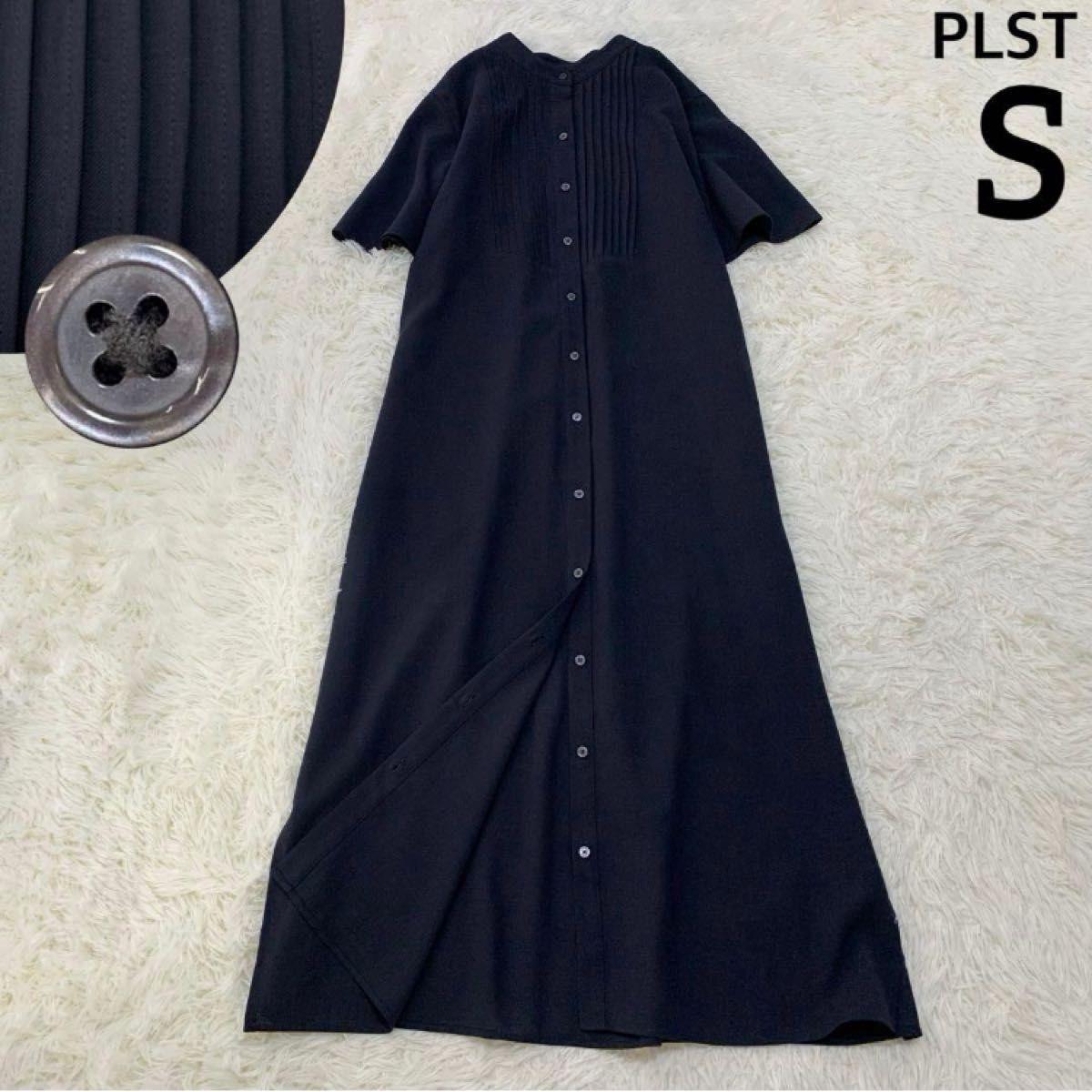 PLST Pintuck Shirt Dress Stretch Petticoat Flare Sleeve Long Navy
