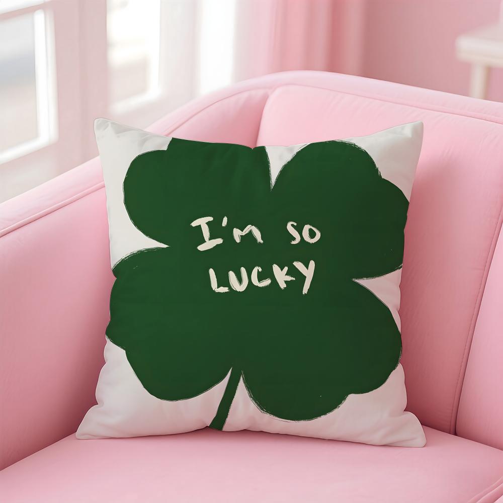 Lucky Four Leaf Clover Fresh Green Cushion Cover Pillowcase Short Plush Invisible zipper Room Sofa Cushion Cover