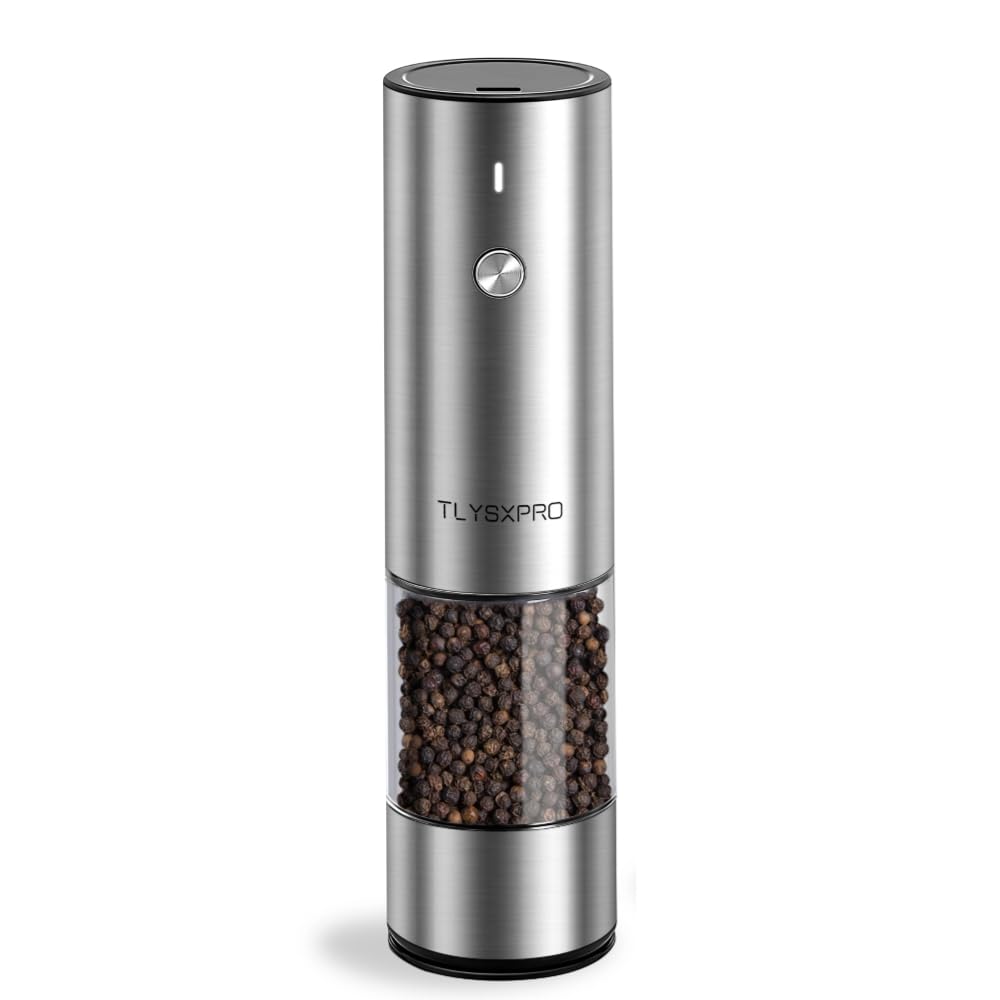 Rechargeable Electric Pepper Mill with LED Light, Adjustable Grind Size, USB Charging, Refillable Pepper and Salt Mill (1pc, Stainless Steel)
