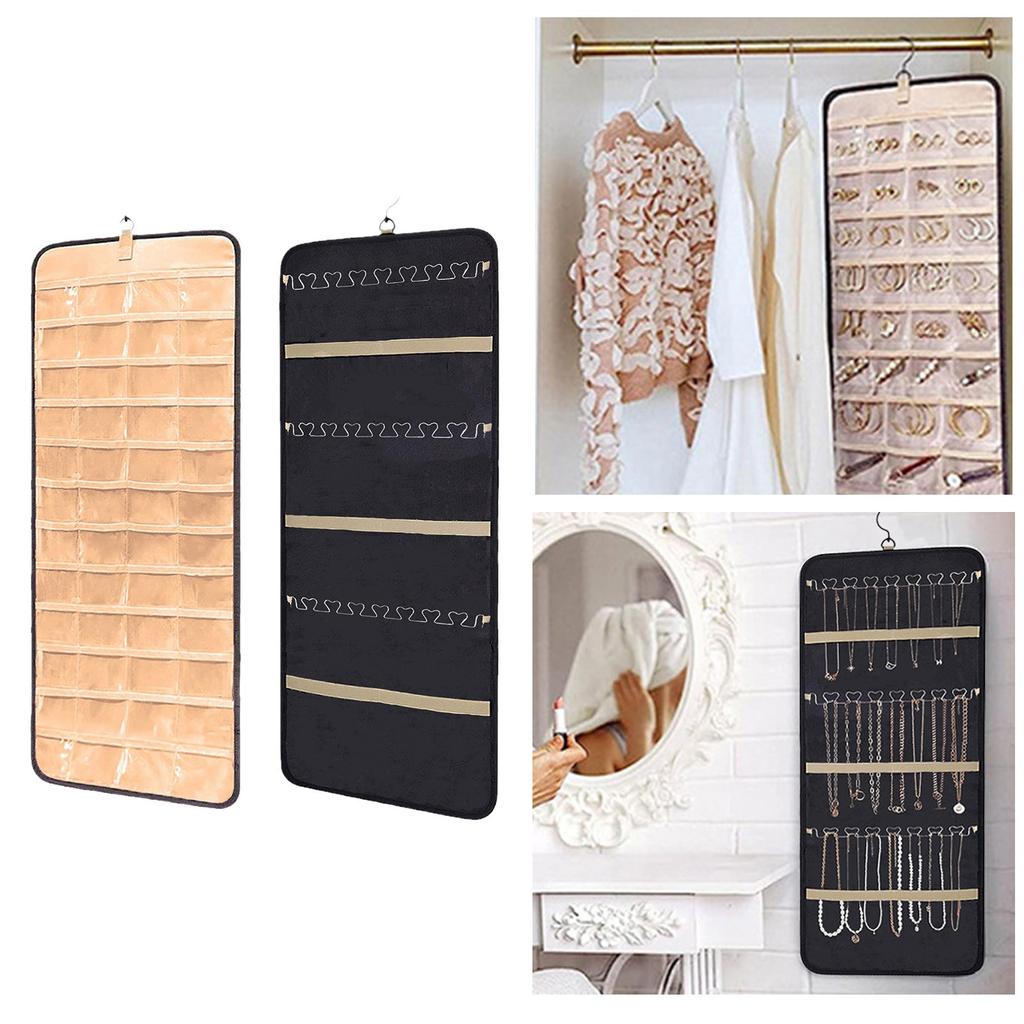 1pc Travel Portable Wall Hanging Jewelry Organizer Necklace Holder Anti-Tangle Earrings Hanger With 20 Bags Storage Roll