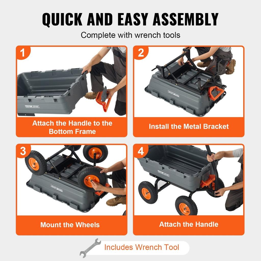 Poly Garden Dump Cart Heavy-duty Yard Carts and Wagons 6.48 cu.ft 1200 lbs