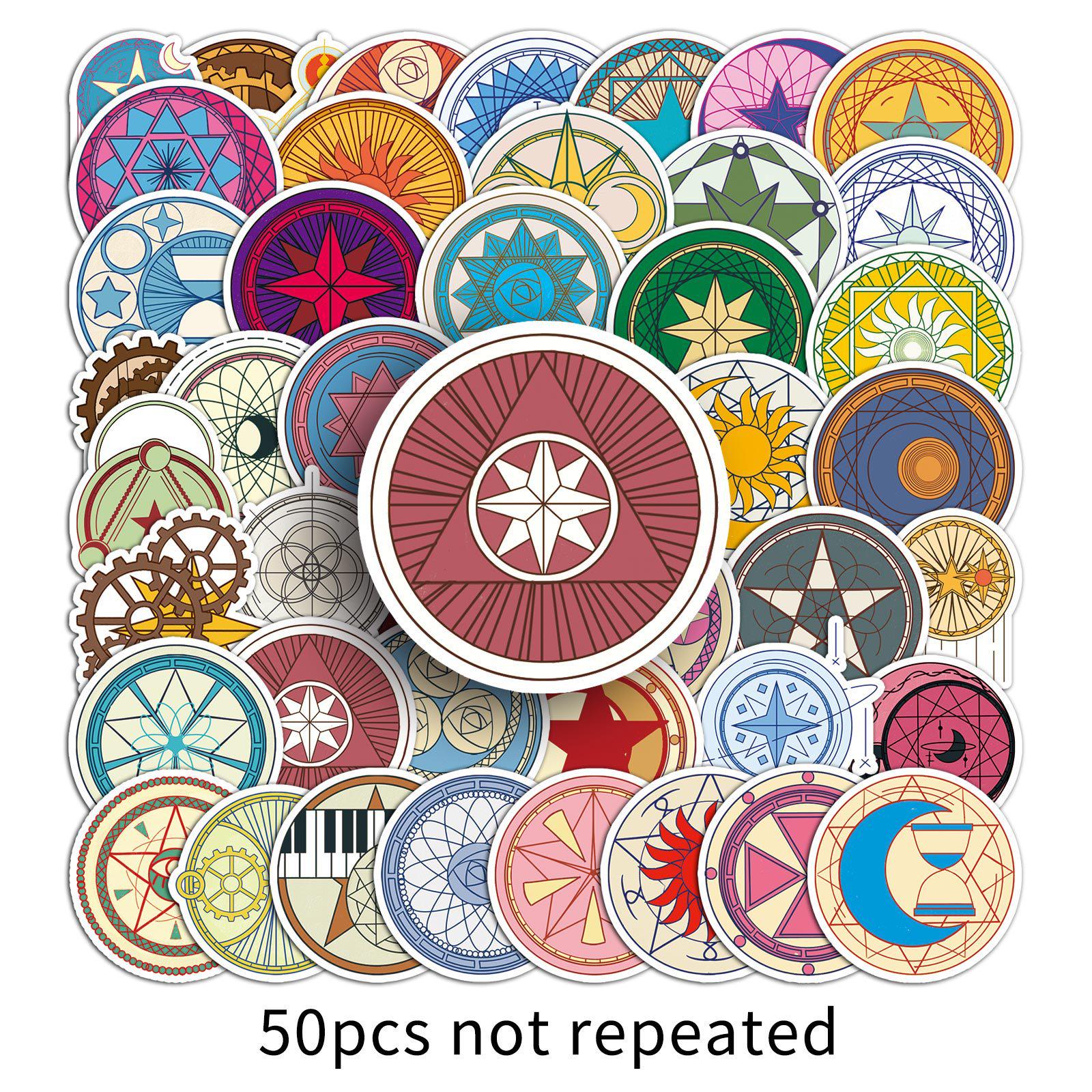 50 Cartoon Magic Circle Retro Graffiti Waterproof Stickers for Laptops and Journals - 50 Sheets