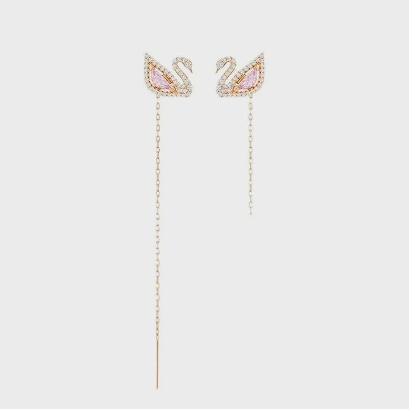 Trendy Rose Gold Tassel Earrings with Pink Swan Design for Women