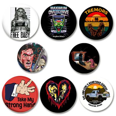 32/44/58mm Horror Movie Pin Creepshow/FREE HUGS Handmade Brooches for Backpack Cothes Skull/White Mask Thriller Collection Badge Decoration