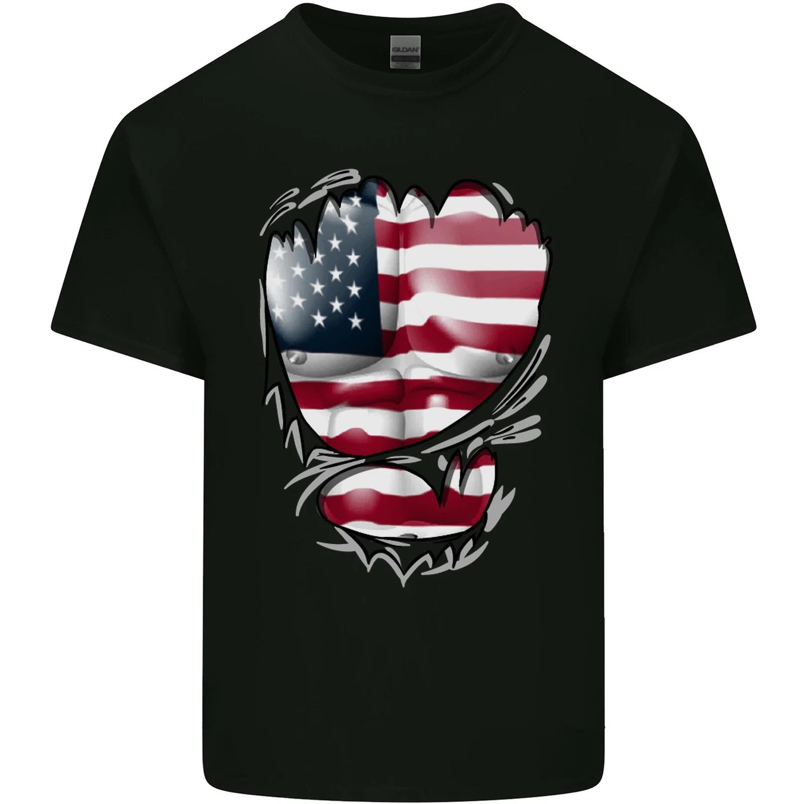 Gym Stars & Stripes American Flag Ripped Kids T-Shirt Childrens 3XL