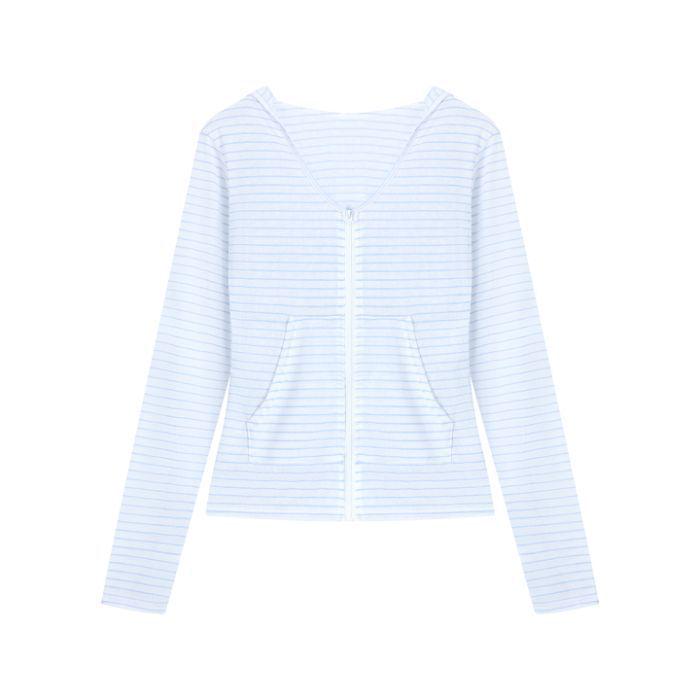 Gilet court ample à capuche zippé rayé col V pour femme, collection automne-hiver 2025
