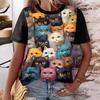 Summer Round Neck 3D Cute Cat and Dog Print Top Fashionable Casual Short Sleeved Women's T-shirts