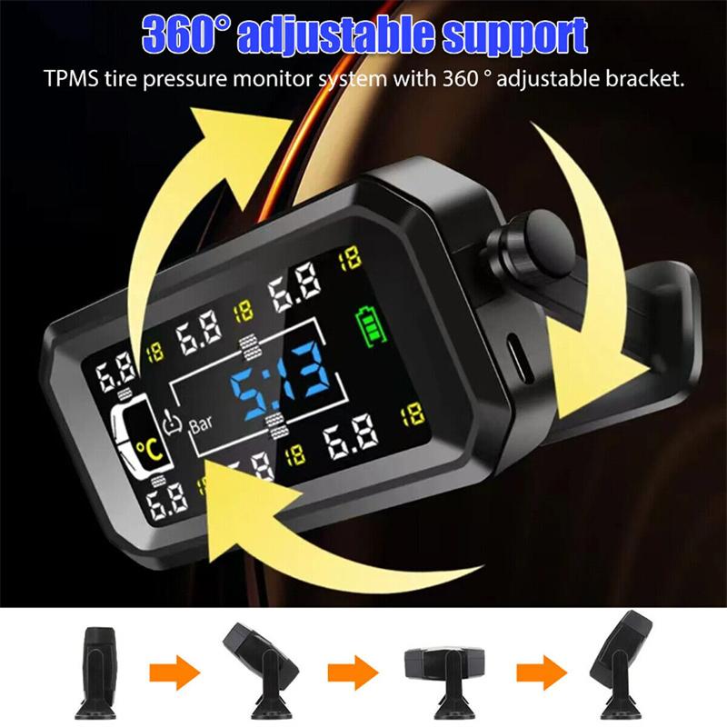 Wireless Car Tpms Tire Pressure Sensors Solar Tire Pressure Monitoring System Temperature Alarm 6 Wheel Tyre External Sensor