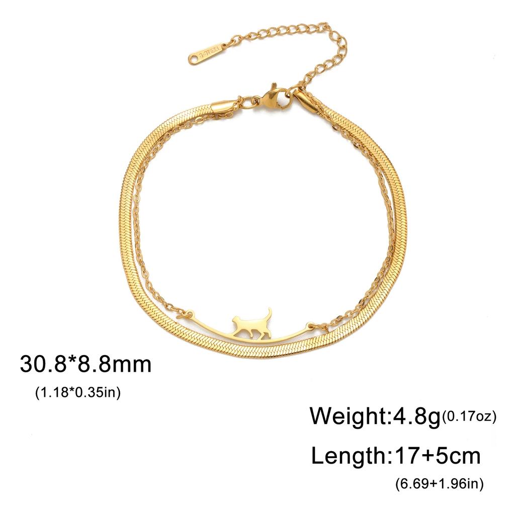 Cazador Stainless Steel Walking Cat Box Chain Bracelet for Women Animal Kitten Wax Rope Bracelet Jewelry Mother's Day Gift