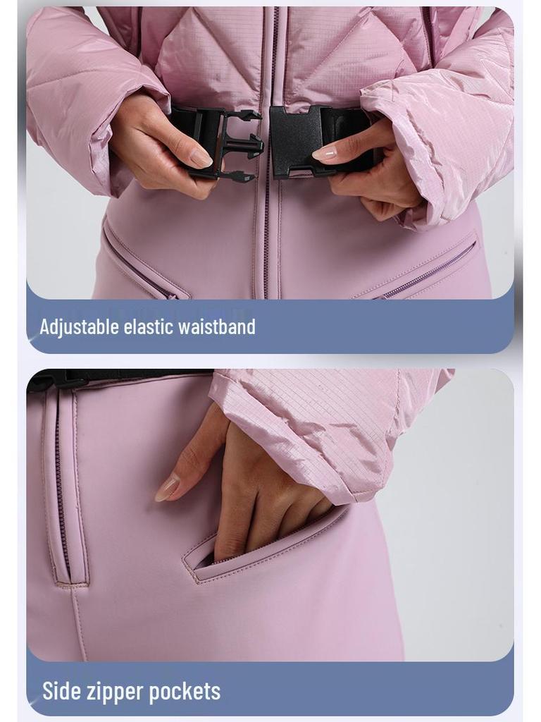 Women's Waterproof Windproof Down Ski Suit - One-Piece, Warm for Outdoor Sports