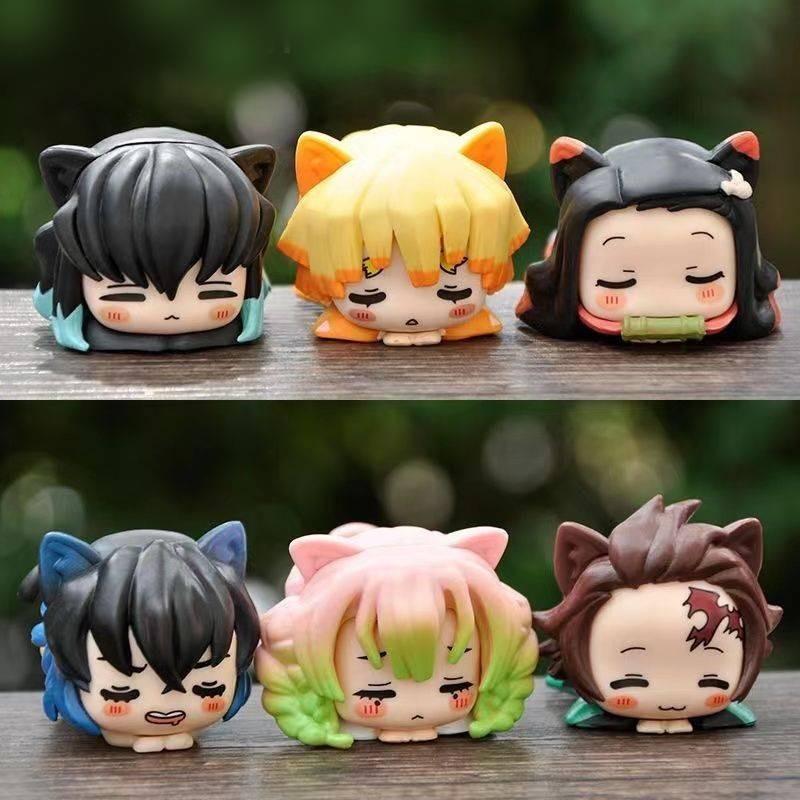 High-quality Pvc Demon Slayer Collectible Figures Set Of Six With Tanjiro Nezuko Zenitsu