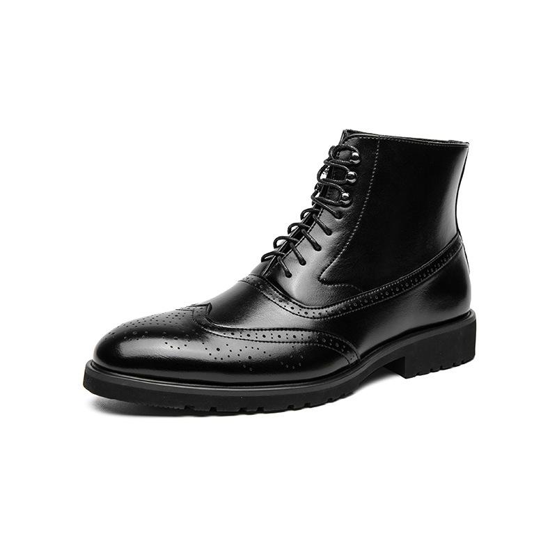 Men's polished high-top leather shoes size 46 men's boots new autumn and winter brock leather boots lace-up short boots