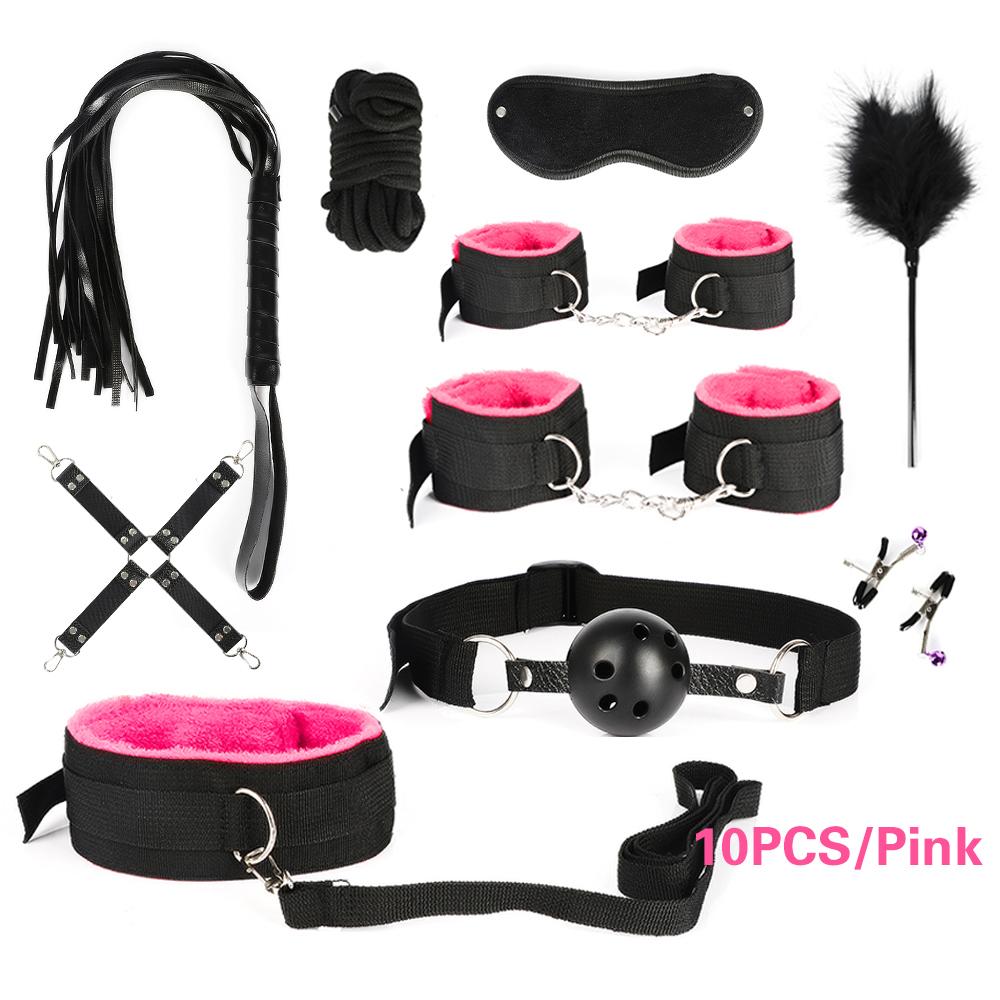 13pcs/set SM Bondage Restraint G Spot Vibrators Adult Game Props  Women Sex Toy Noylon Handcuffs Clit Stimulator Adult Sex