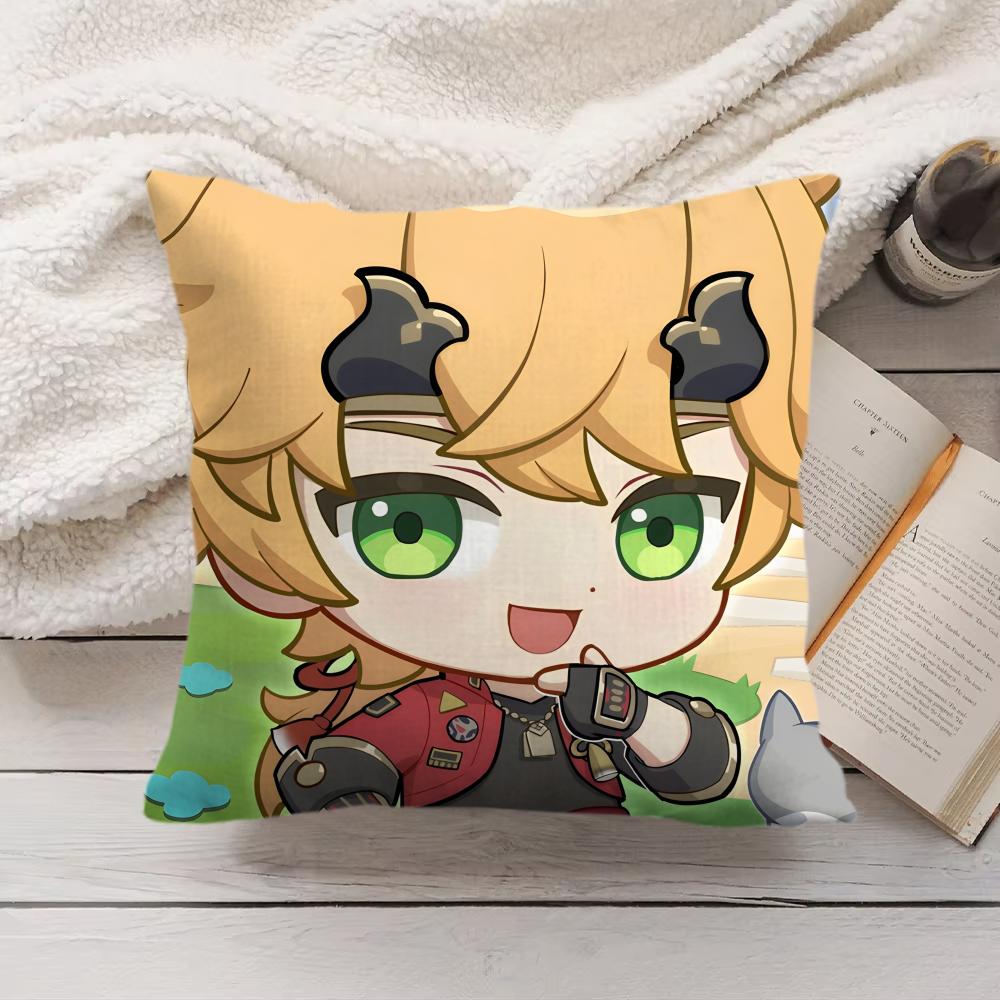Thoma Cute Genshin Impact Cushion Cover Silky Short Plush Invisible Zipper Dustproof Sofa Pillow Case For Home Decor