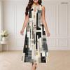Women Plus Size Round Neck Triple Keyhole Cutout Sleeveless Navy Blue Printed Maxi Dress