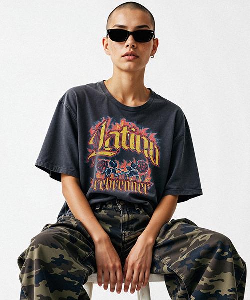 REBRENNER Dtg Latino Pigment Oversized Short Sleeve T-Shirt Charcoal