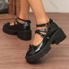 Fashion Retro Mary Jane Single Shoes 2025 New Spring Autumn Black Chunky Heeled Women's Shoes Ankle Belt Buckle Round Toe Pumps Loafers