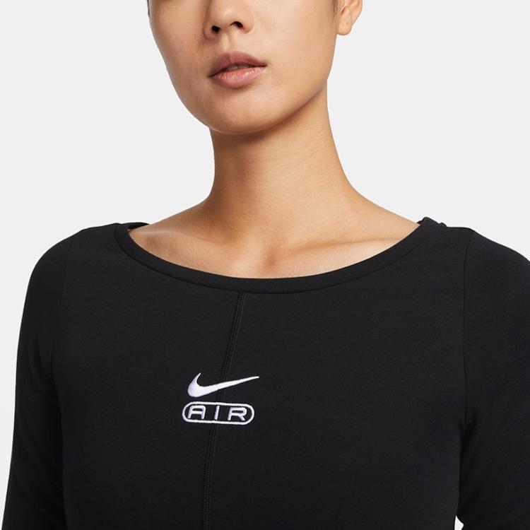 Nike Solid Color Round Neck Casual Crop Tight Long Sleeve T-Shirt Women Tops Black FN1912-010