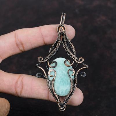 Amazonit Kupfer Anhänger Kupferdraht gewickelt Schmuck handgemachte Boho Anhänger Kupferdraht wickeln Anhänger Geschenk für Mama Amazonit Edelstein Schmuck