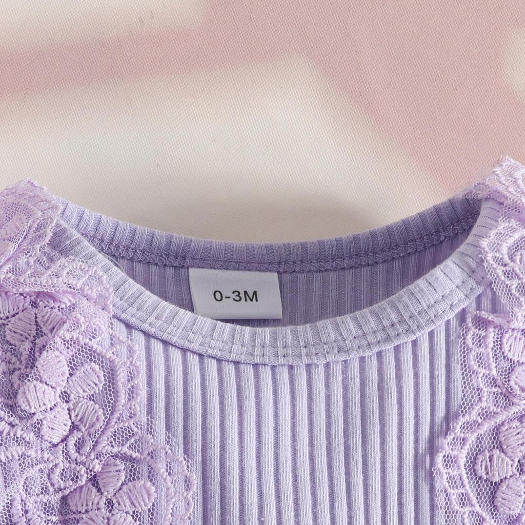 Baby Girl Long Sleeve Lace Trim Bodysuit Dress - Newborn Autumn/Winter Casual Romper