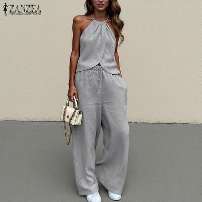 Women Sets Sleeveless Strap Irregular Tank Tops and Casual Pants Suits